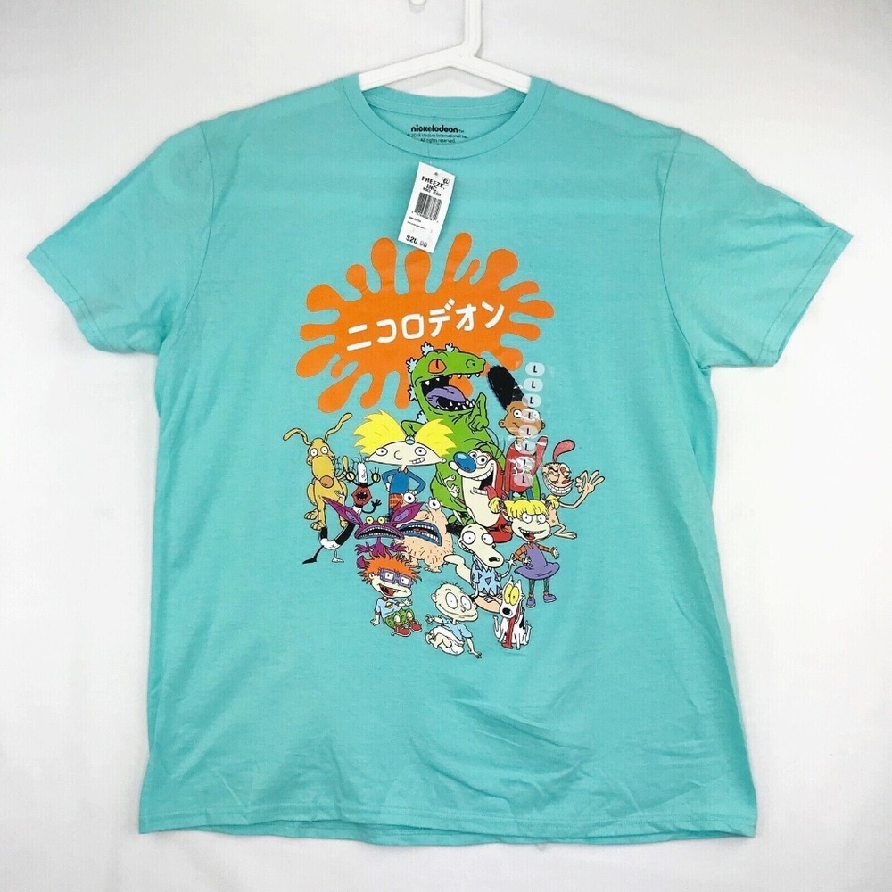 Freeze Mens Large Nickelodeon Graphic T-Shirt Rugrats Arnold Turquoise Blue SS